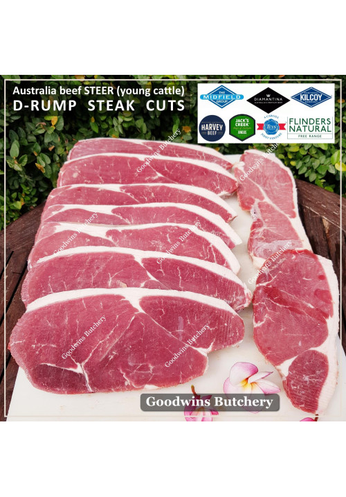 Beef D RUMP frozen Australia STEER young cattle FLINDERS NATURAL or KILCOY steak cuts 3/4" 2cm 200-600 g/pc (price/600g 1-2pcs)